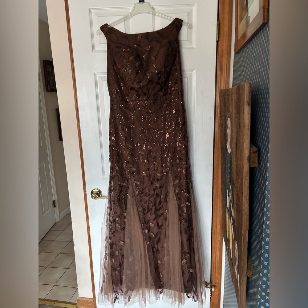 Brown Strapless Gown with Sequin Details